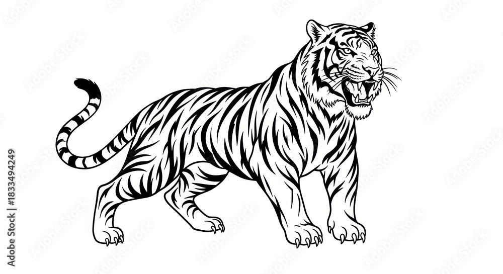 Naklejka premium Powerful Tiger Roaring with Fierce Expression.