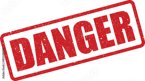 Distressed rectangular rubber stamp featuring DANGER text diagonally, commonly used for warning notices