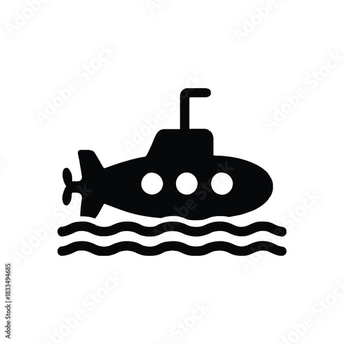 Submarine sailing on the sea waves a minimalist vector illustration of underwater vessel navigation technology with periscope and propeller silhouette