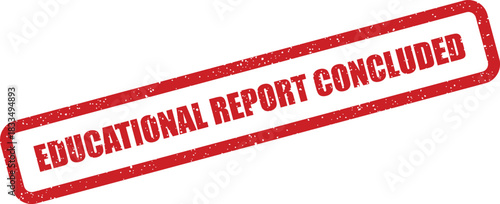 Distressed red rectangular stamp symbol indicating an educational report has been officially concluded and finalized