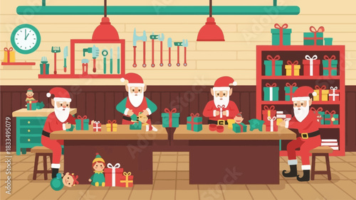 Santa's Workshop A Festive Scene of Gift Wrapping and Christmas Preparations