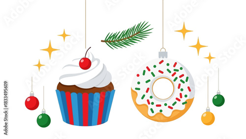 Festive Geometric Christmas Tree Illustration with Merry Christmas Greeting