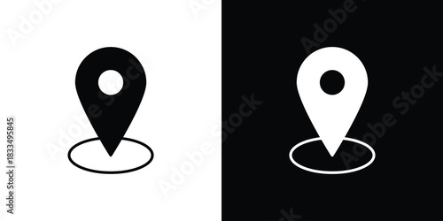 Location pin icon, silhouette pictogram. black icon set