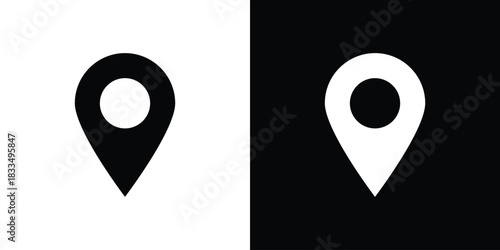 Location pin icon, silhouette pictogram. black icon set