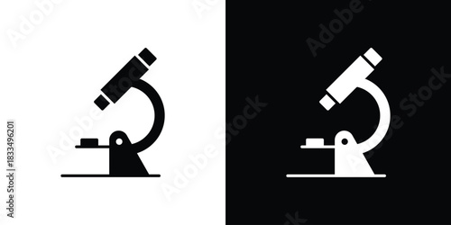 Microscope icon, silhouette pictogram. black icon set