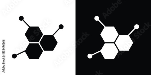 Molecule icon, silhouette pictogram. black icon set