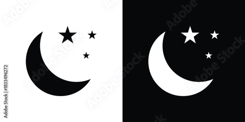 Moon icon, silhouette pictogram. black icon set