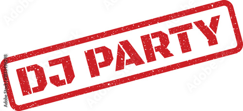 Distressed stamp graphic with DJ PARTY text, perfect for promoting music events and nightclub flyers