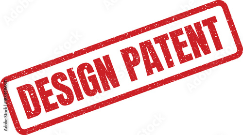 Grunge effect rectangular rubber stamp with DESIGN PATENT text, indicating intellectual property protection