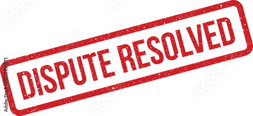 Grunge red rectangular stamp with the clear text Dispute Resolved for official agreements