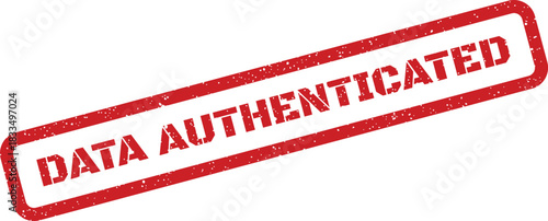 Grunge style red rubber stamp with the bold text DATA AUTHENTICATED representing security and trustworthiness