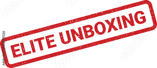 Grunge textured red rubber stamp with bold Elite Unboxing text for premium product presentation or delivery