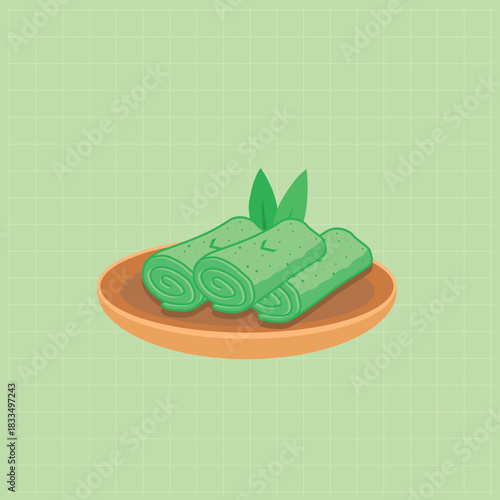Illustration of Kue Dadar Gulung on Plate