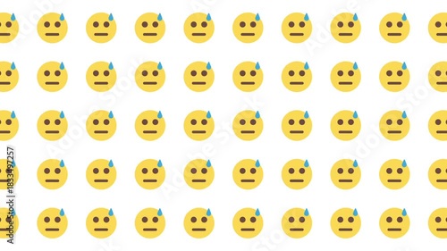 Many yellow face emojis with worried expressions and sweat drops. Suitable for social media posts, mental health awareness campaigns, and stressrelated content.