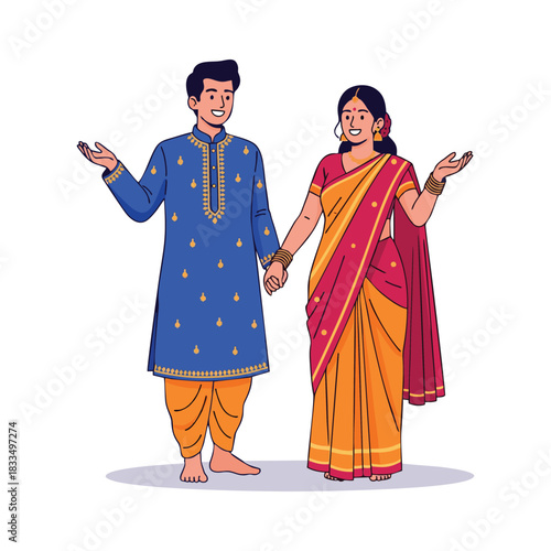 Indian couple traditional clothing culture festival love