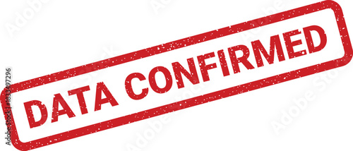 Grunge textured rubber stamp icon displaying DATA CONFIRMED indicating verified information or an accepted status