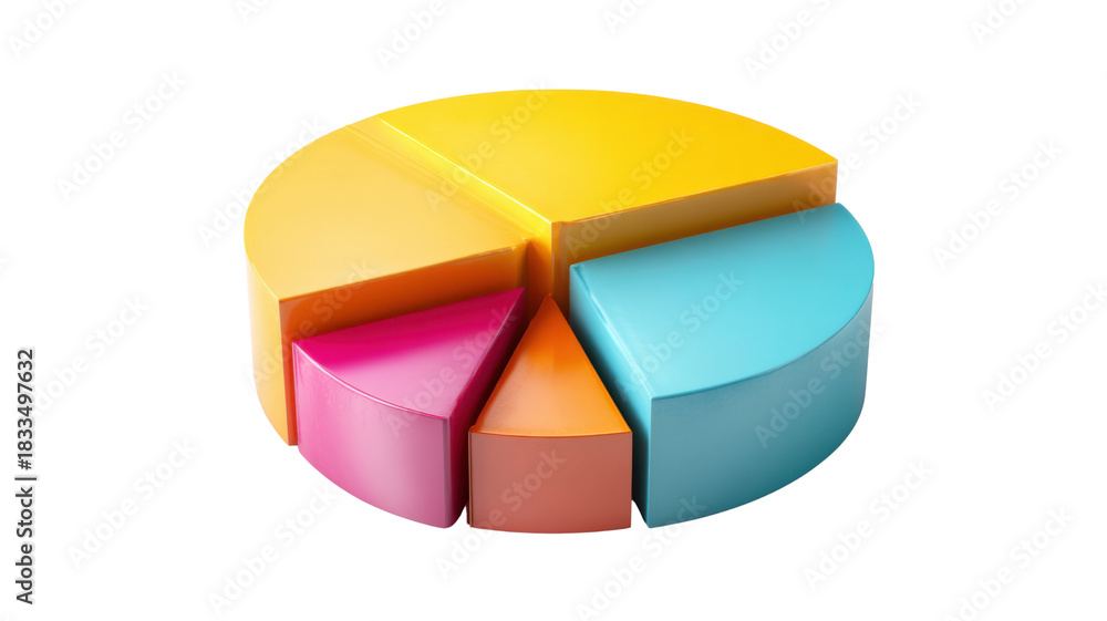 Fototapeta premium Colorful 3d pie chart graphic displaying data distribution and market share, financial statistics visualization with transparent background