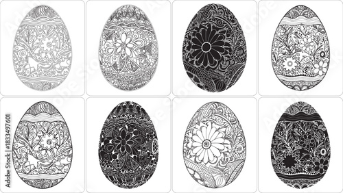 Eight abstract fingerprint patterns in black and white
