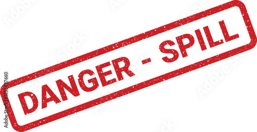 Grungy rectangular stamp icon with uppercase text indicating danger from liquid chemical spill