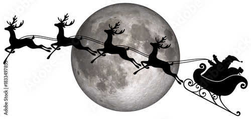 vector illustration of a silhouette of a santa claus sleigh in the moon