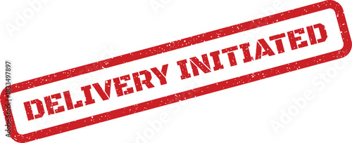 Grungy red rubber stamp displaying the confirmation message delivery initiated for order processing