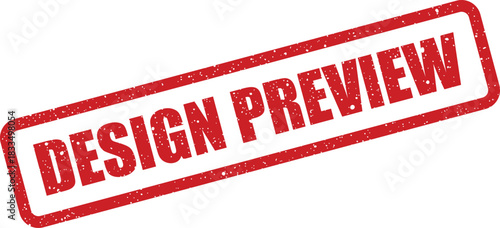 Grungy red rubber stamp with Design Preview text, ideal for project management and feedback stages