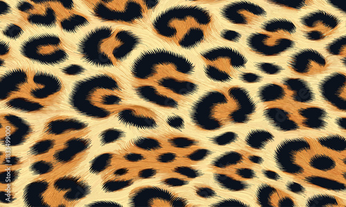 Realistic wild animal skin background featuring a seamless leopard pattern, showcasing the soft and detailed fur texture for fashion or design