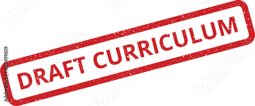 Rectangular distressed rubber stamp mark indicating Draft Curriculum status for educational materials