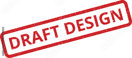 Rectangular distressed rubber stamp mark indicating Draft Design status for creative projects