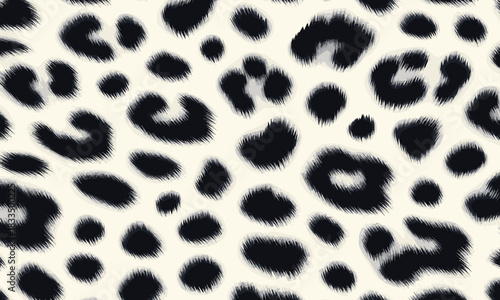 Realistic wild animal print showing a close-up of leopard skin with a soft fur texture. This seamless pattern is ideal for fashion and decorative backgrounds