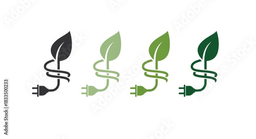 Eco-friendly power concept with leaf and electrical plug icons in green hues