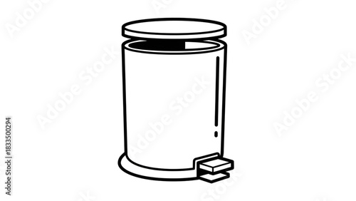 Simple line drawing of pedal bin, simple trash can, wastebasket