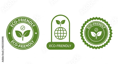 Eco-friendly sustainability green leaf badge and icon set for natural product and organic business