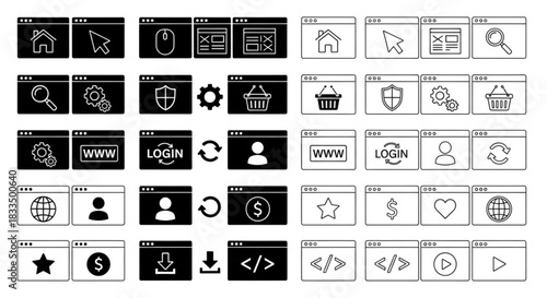 website elements and interface controls for digital applications and online services