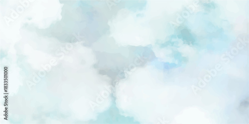 Abstract watercolor background of a bright blue sky with fluffy white cumulus clouds