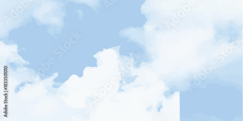 Beautiful blue summer sky background with white fluffy cumulus clouds