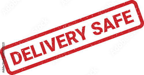 Red distressed rubber stamp indicating that a package delivery has been safely completed and confirmed