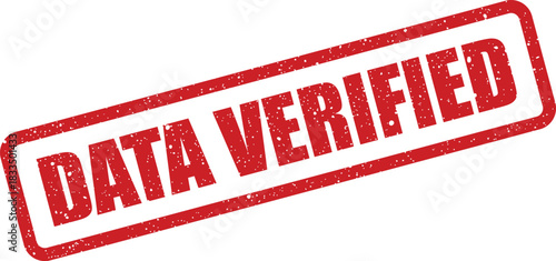 Red grunge rubber stamp boldly displaying DATA VERIFIED indicating authentication and accuracy of information