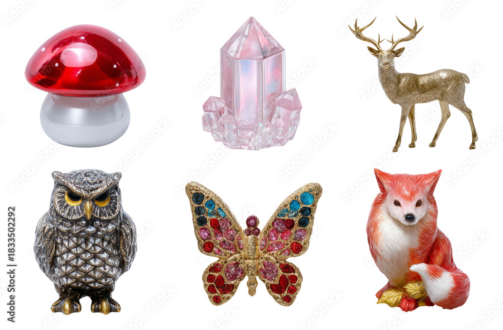 Obraz premium Enchanted Forest Creatures and Objects in Isolated Transparent Background