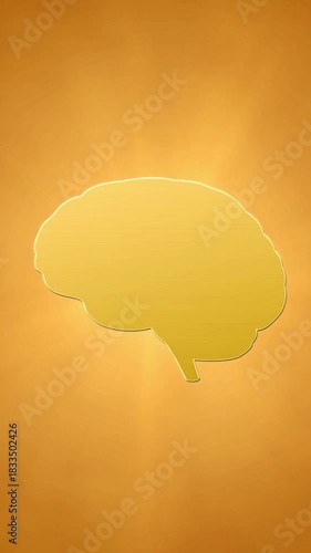 Golden brain on bright shimmer light ray background, glowing gold artificial intelligence development, smart study and creativity idea concept, neuroscience knowledge learning 3d rendering