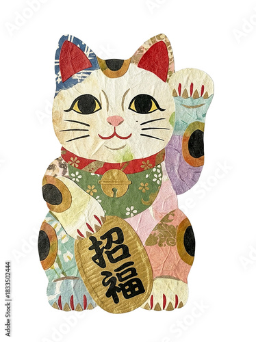 Washi Paper Maneki Neko Shoufuku Cutout Illustration
