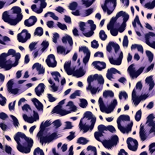 Abstract purple animal skin background with a seamless wildcat fur texture, a stylish and exotic illustrated pattern for fabric and design