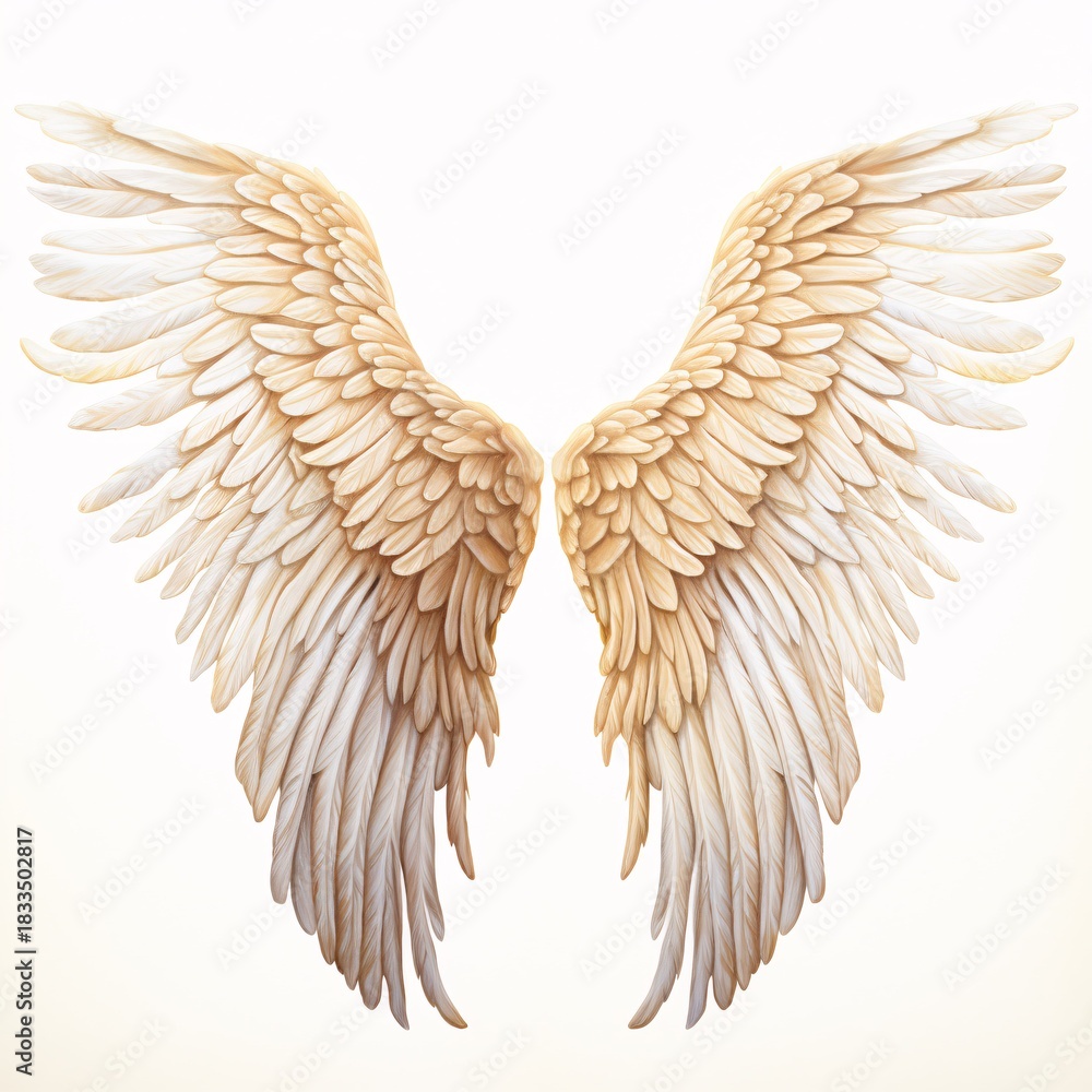 Obraz premium Graceful pair of beige wings on a white background