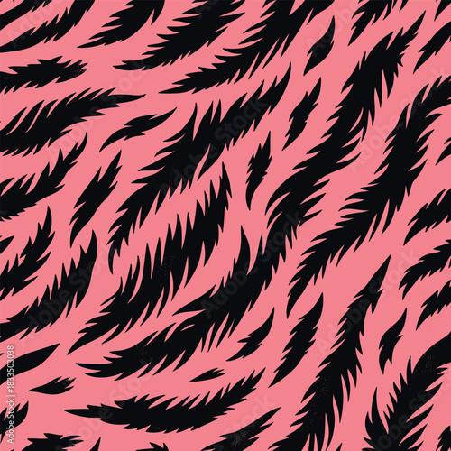 Abstract seamless pattern of stylized animal fur, a vibrant vector illustration of exotic skin texture on a pink background