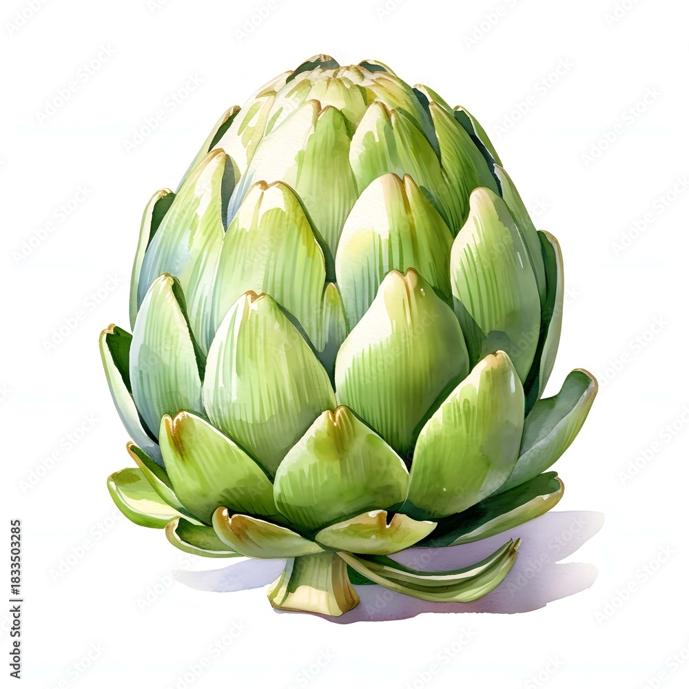 Fototapeta premium Watercolor painting of a single artichoke on a white background