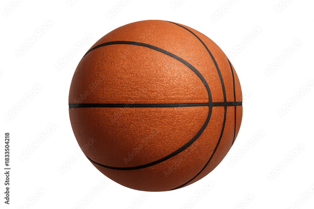 Fototapeta premium Basketball ball, made of real leather material, showing texture and detail, isolated on a transparent alpha channel background
