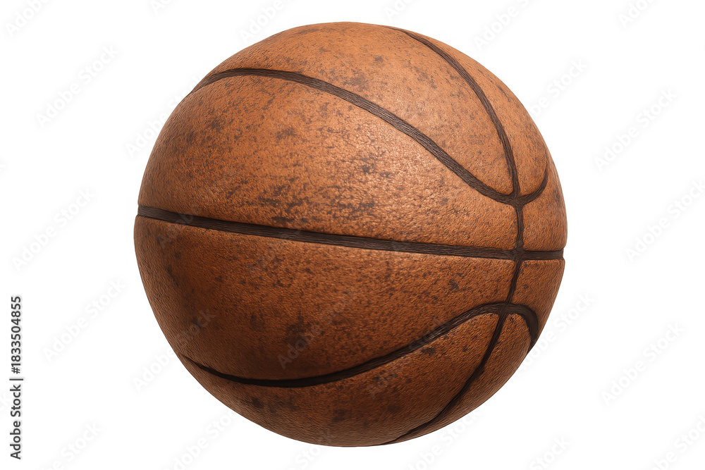 Fototapeta premium Vintage basketball showing wear and tear, representing a classic sport, isolated on transparent background