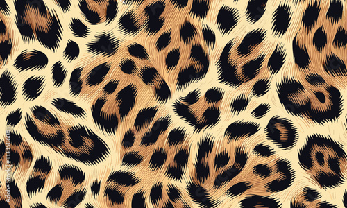 Detailed seamless leopard animal skin pattern with realistic fur texture for fashion and design backgrounds