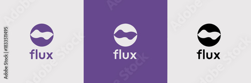 Flux Logo Design on Three Different Backgrounds for Branding and Creative Agency Concepts Visualization