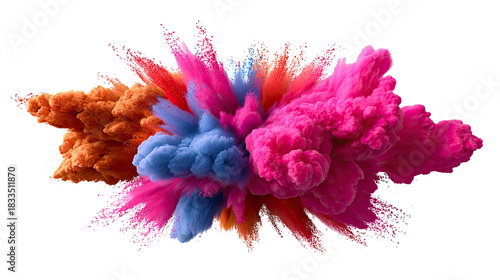 Explosive Color Burst: An artistic and dynamic display of vibrant, colorful powder exploding in a captivating dance of hues and shades.